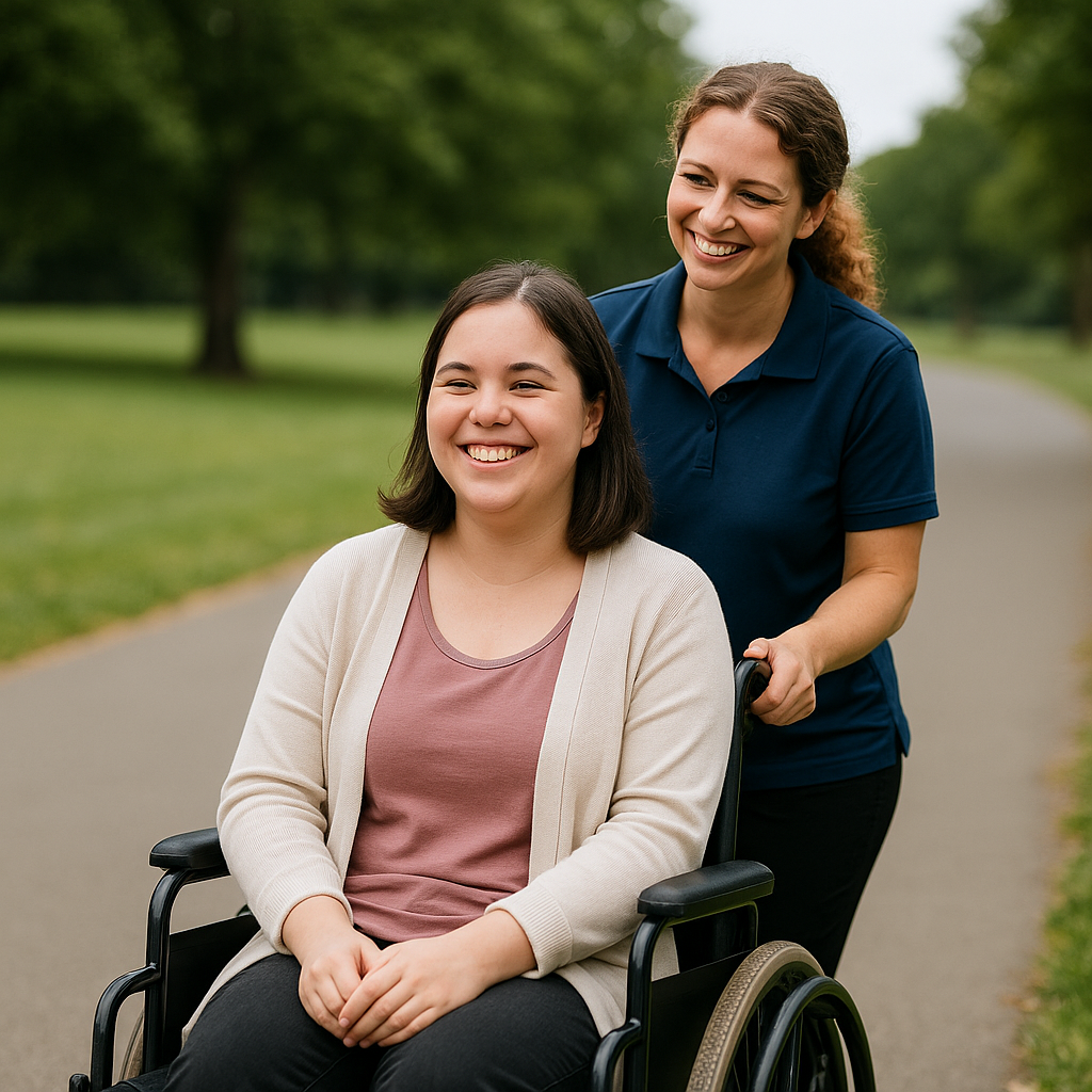 Support worker assisting participant in daily living skills